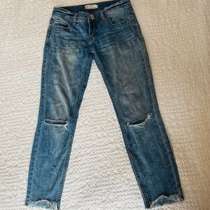 Free People Blue Distressed Ankle Jeans